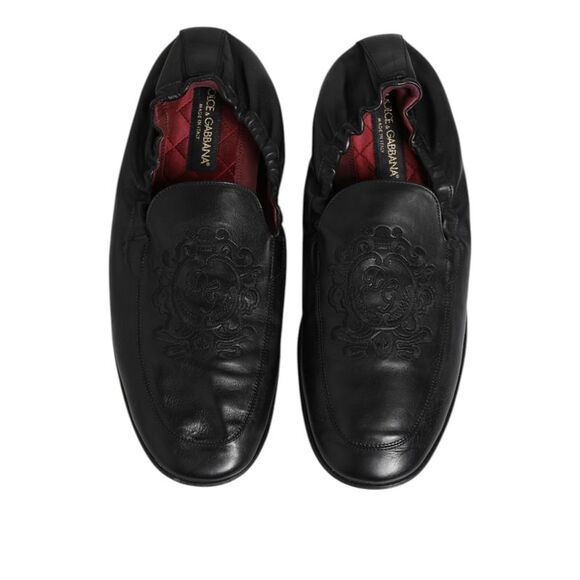 Dolce & Gabbana Black Leather Slip On Men Flat Loafers Men's Shoes (Pre-Owned)